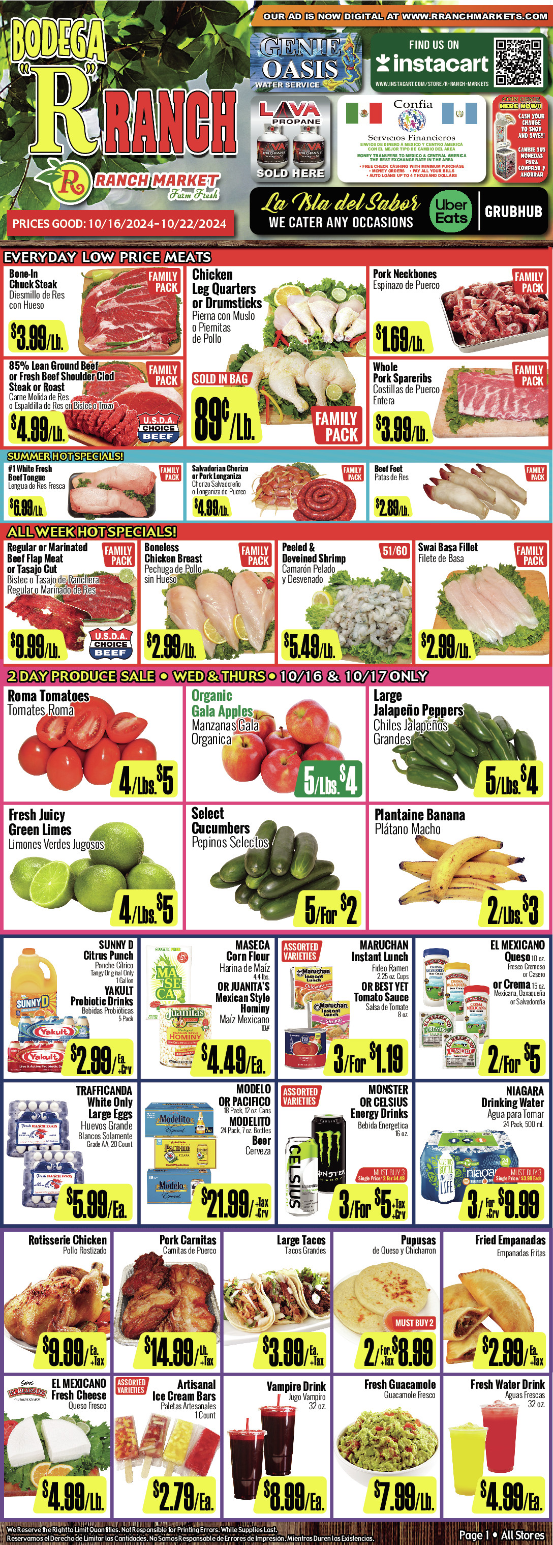 Bodega R Ranch Market Weekly AD 1 Page. valid thruogh 10/16/2024 - 10/22/2024