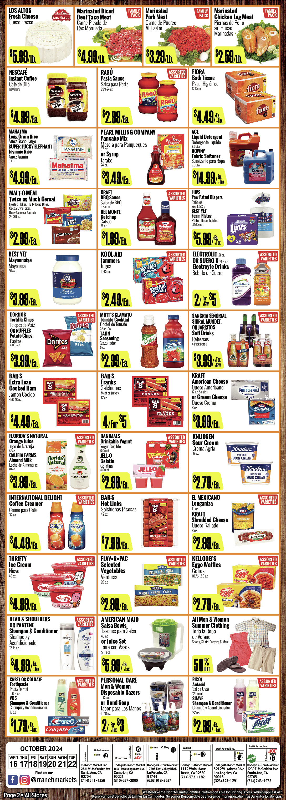 Bodega R Ranch Market Weekly AD 2 Page. valid thruogh 10/16/2024 - 10/22/2024