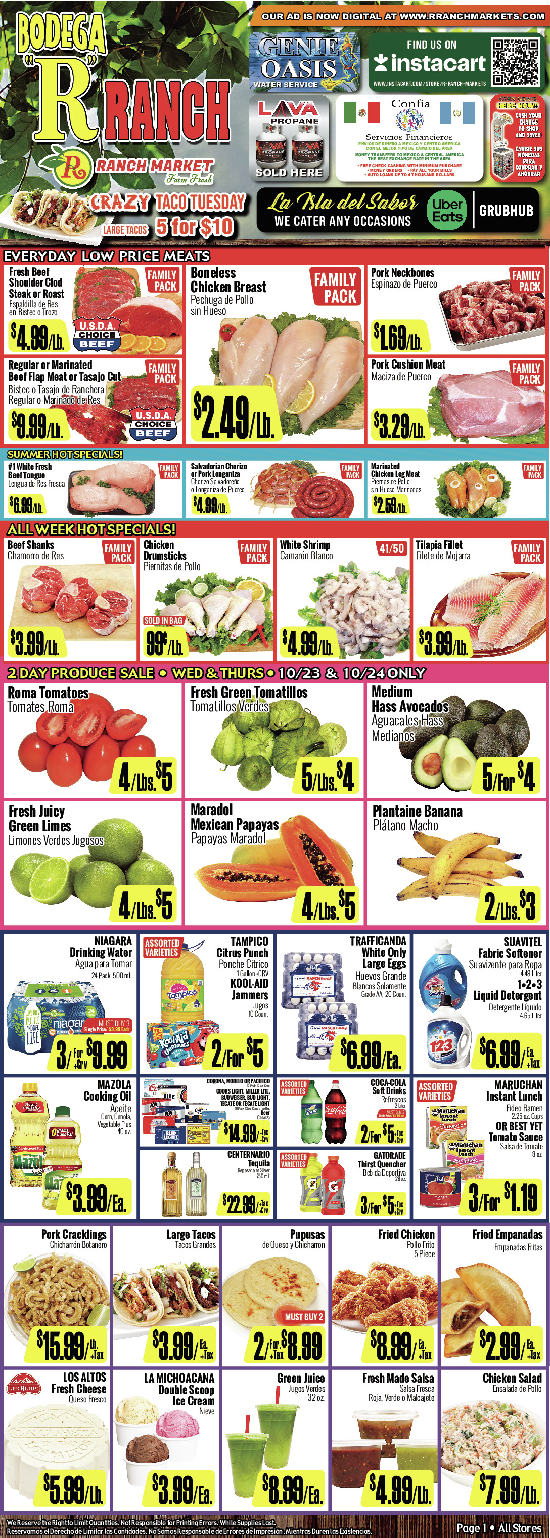 Bodega R Ranch Market Weekly AD 1 Page. valid thruogh 10/23/2024 - 10/29/2024