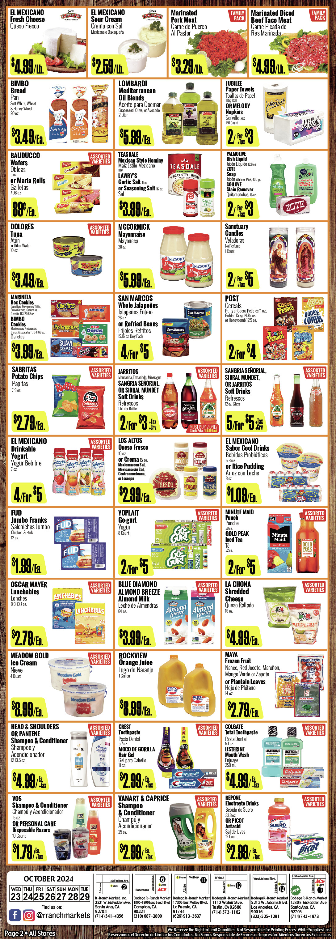 Bodega R Ranch Market Weekly AD 2 Page. valid thruogh 10/23/2024 - 10/29/2024