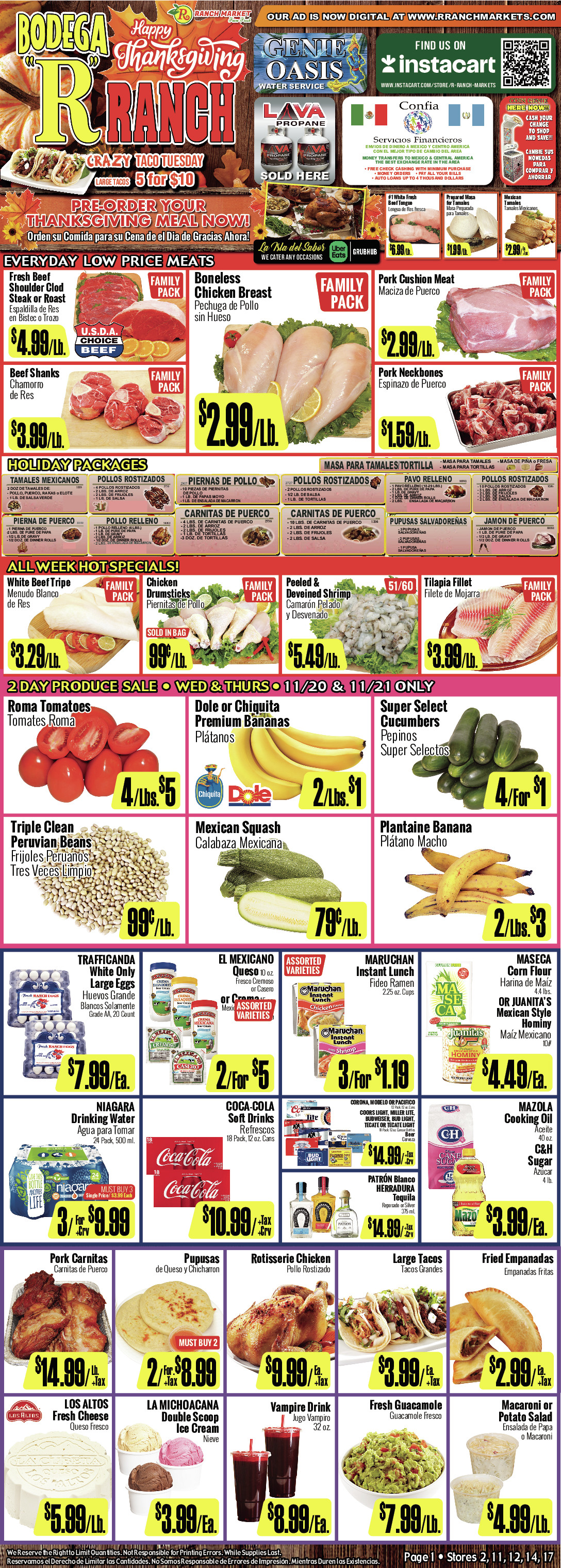 Bodega R Ranch Market Weekly AD 1 Page. valid thruogh 11/20/2024 - 11/26/2024