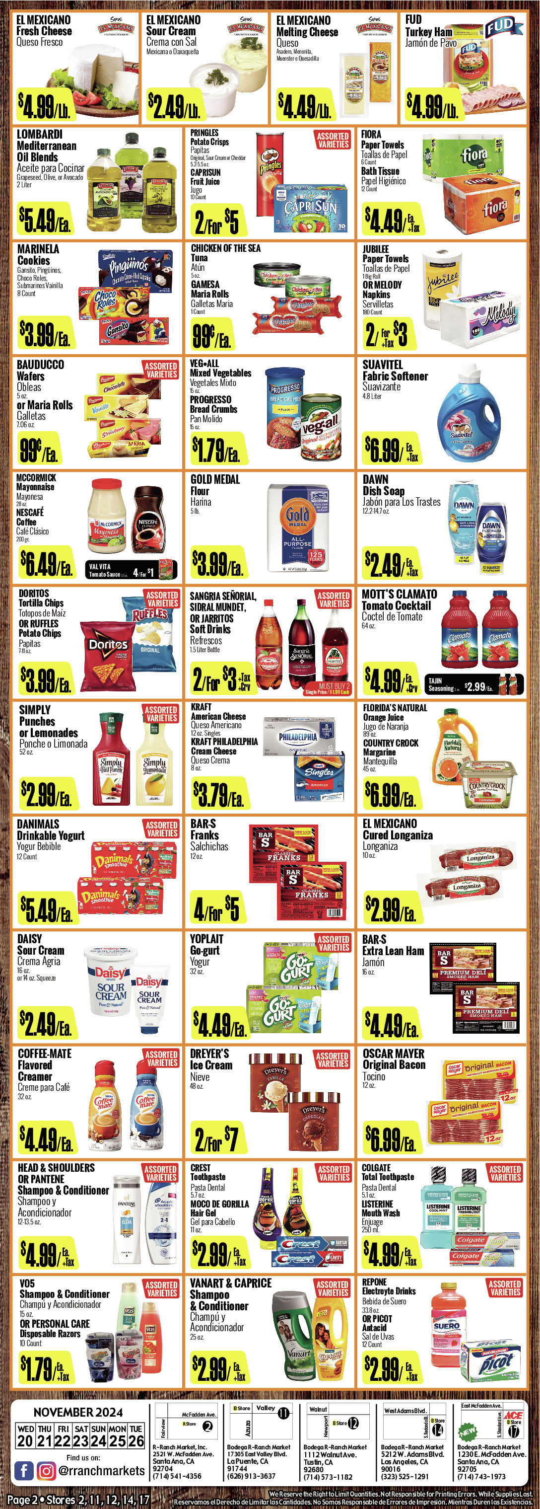 Bodega R Ranch Market Weekly AD 2 Page. valid thruogh 11/20/2024 - 11/26/2024