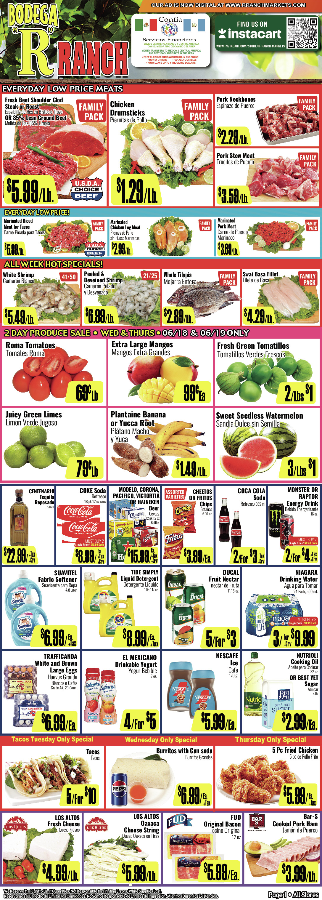 Bodega R Ranch Market Weekly AD 1 Page. valid thruogh 06/18/2025 - 07/01/2025