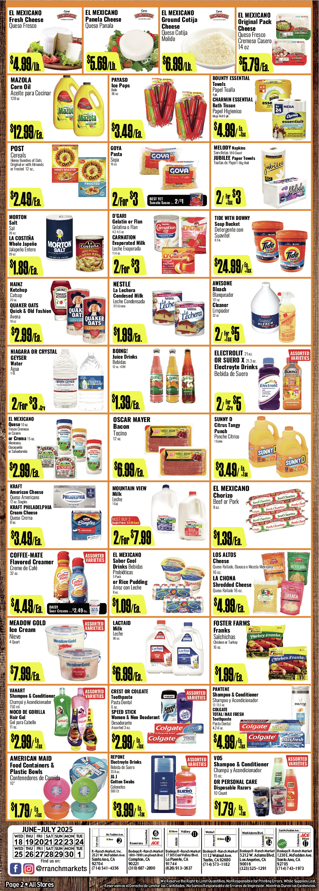 Bodega R Ranch Market Weekly AD 2 Page. valid thruogh 06/18/2025 - 07/01/2025