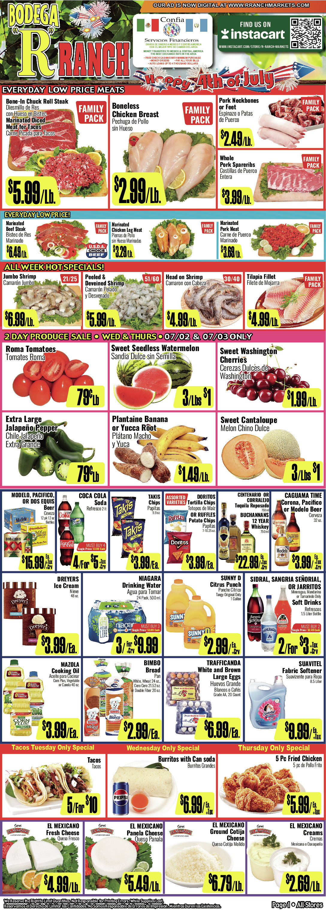 Bodega R Ranch Market Weekly AD 1 Page. valid thruogh 07/02/2025 - 07/15/2025