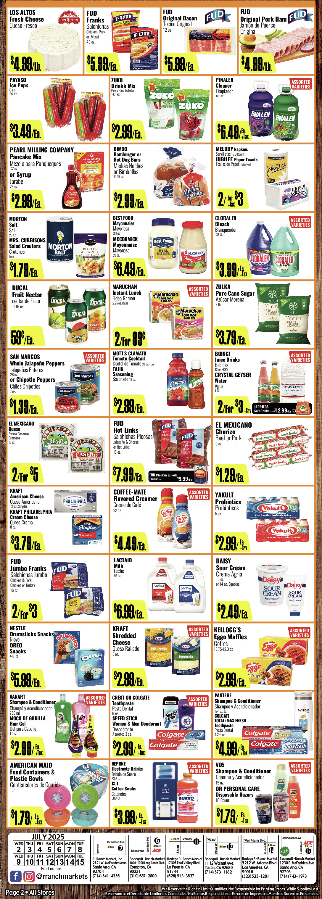 Bodega R Ranch Market Weekly AD 2 Page. valid thruogh 07/02/2025 - 07/15/2025