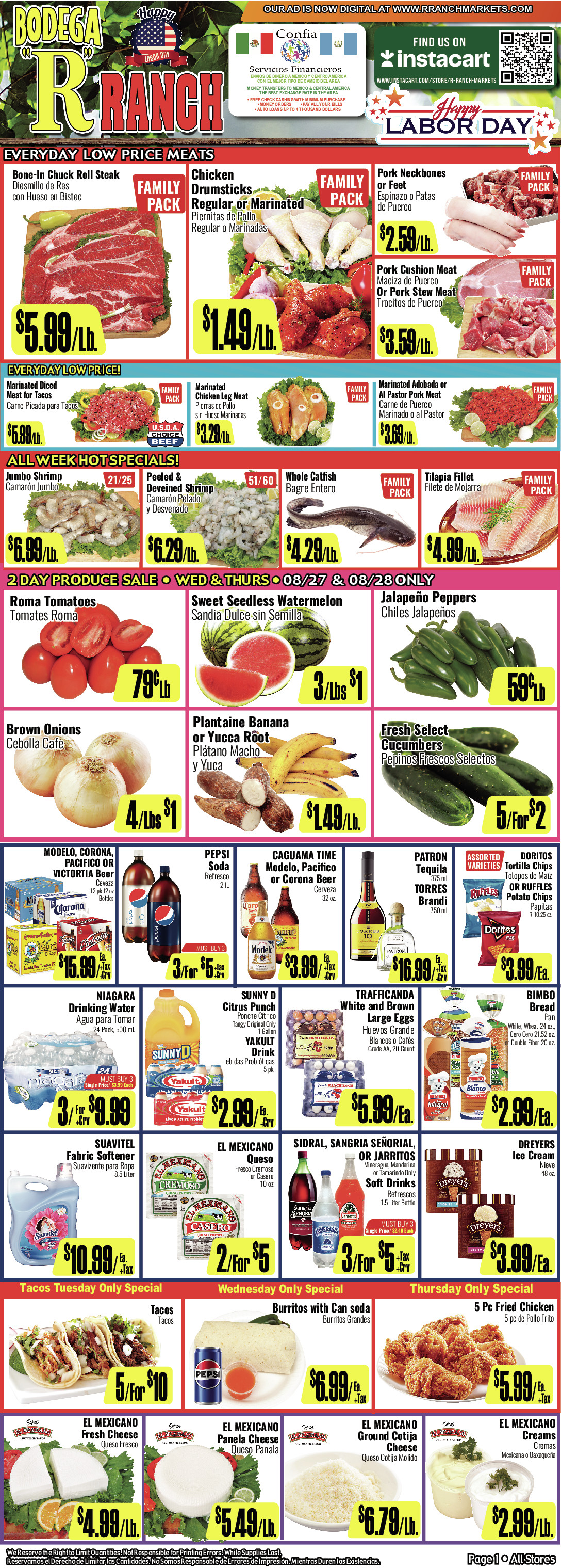 Bodega R Ranch Market Weekly AD 1 Page. valid thruogh 08/27/2025 - 09/09/2025