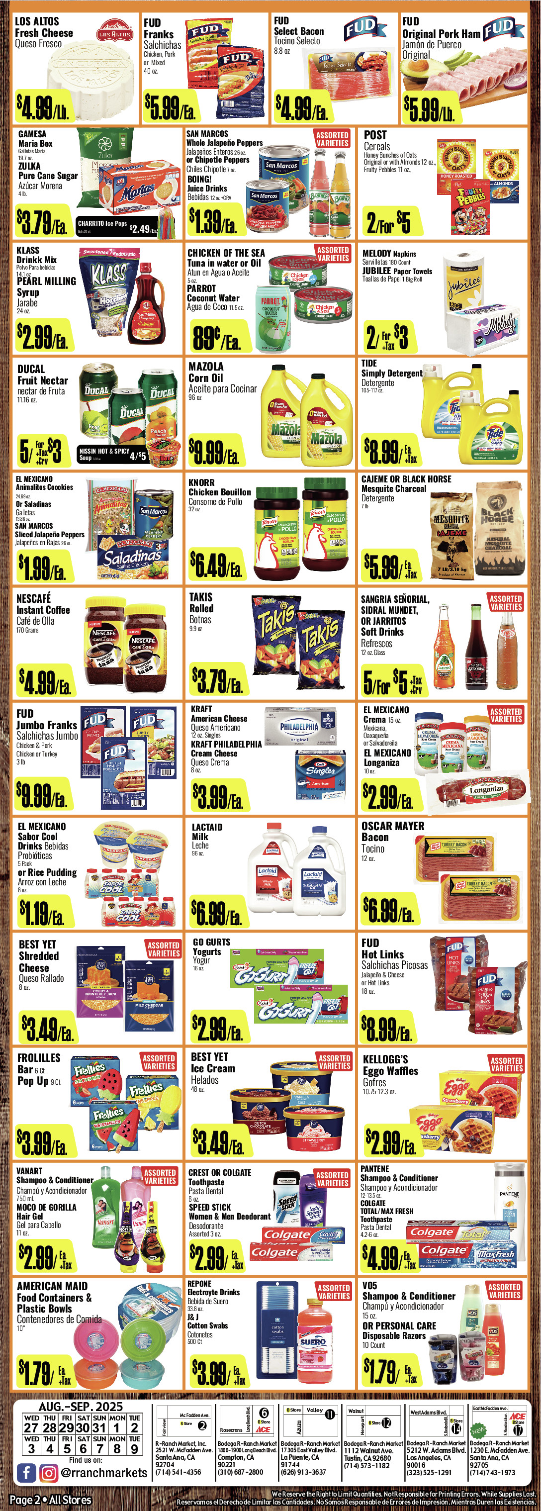 Bodega R Ranch Market Weekly AD 2 Page. valid thruogh 08/27/2025 - 09/09/2025