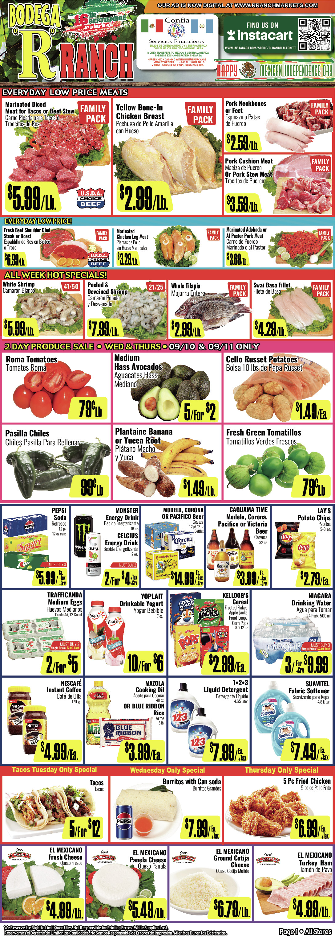 Bodega R Ranch Market Weekly AD 1 Page. valid thruogh 09/10/2025 - 09/23/2025