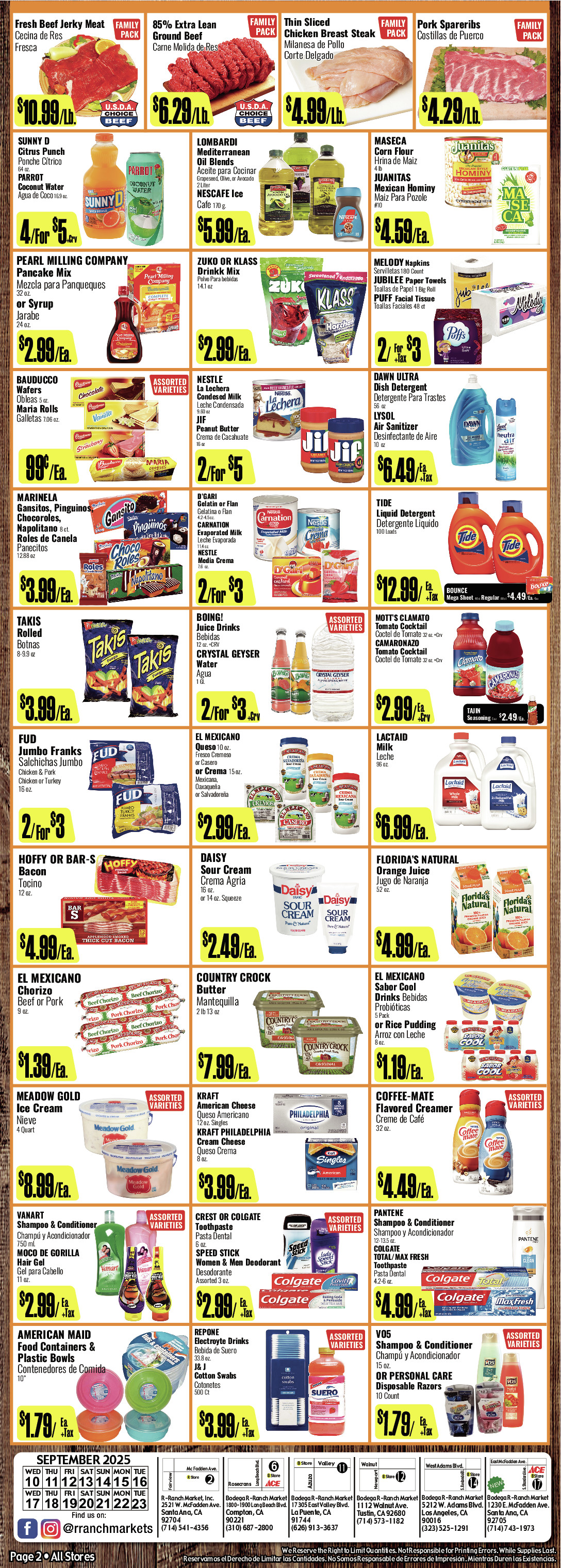 Bodega R Ranch Market Weekly AD 2 Page. valid thruogh 09/10/2025 - 09/23/2025