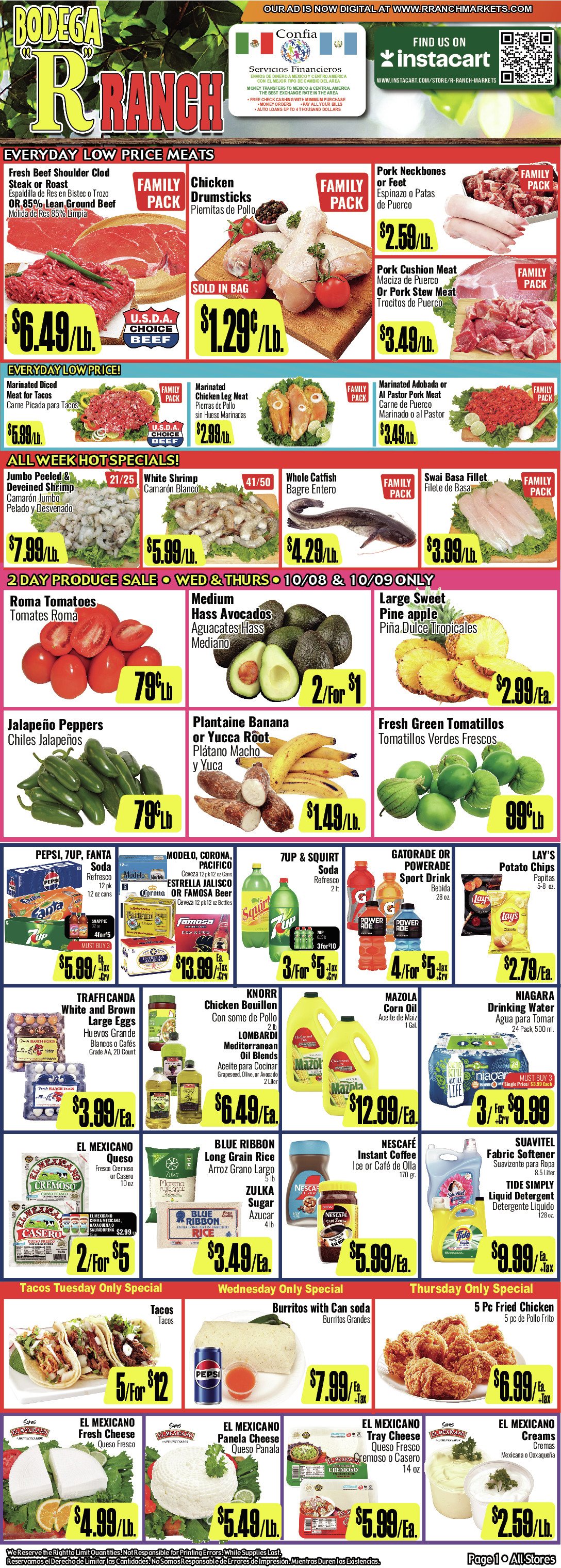 Bodega R Ranch Market Weekly AD 1 Page. valid thruogh 10/08/2025 - 10/21/2025