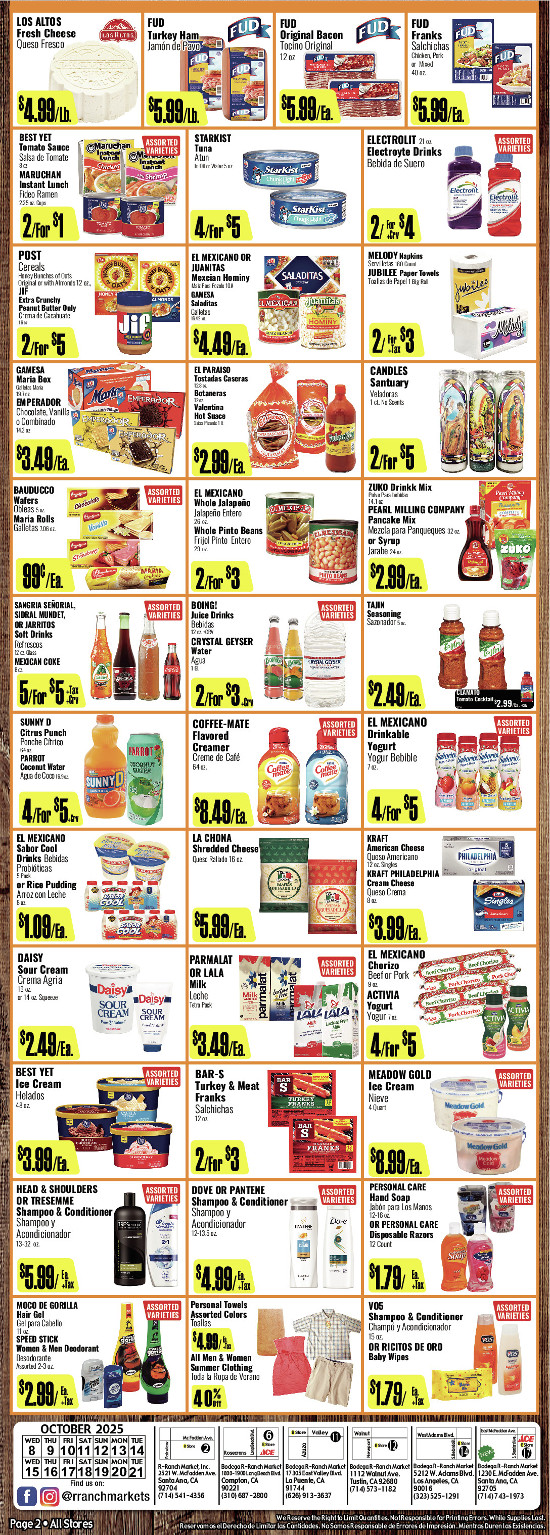 Bodega R Ranch Market Weekly AD 2 Page. valid thruogh 10/08/2025 - 10/21/2025