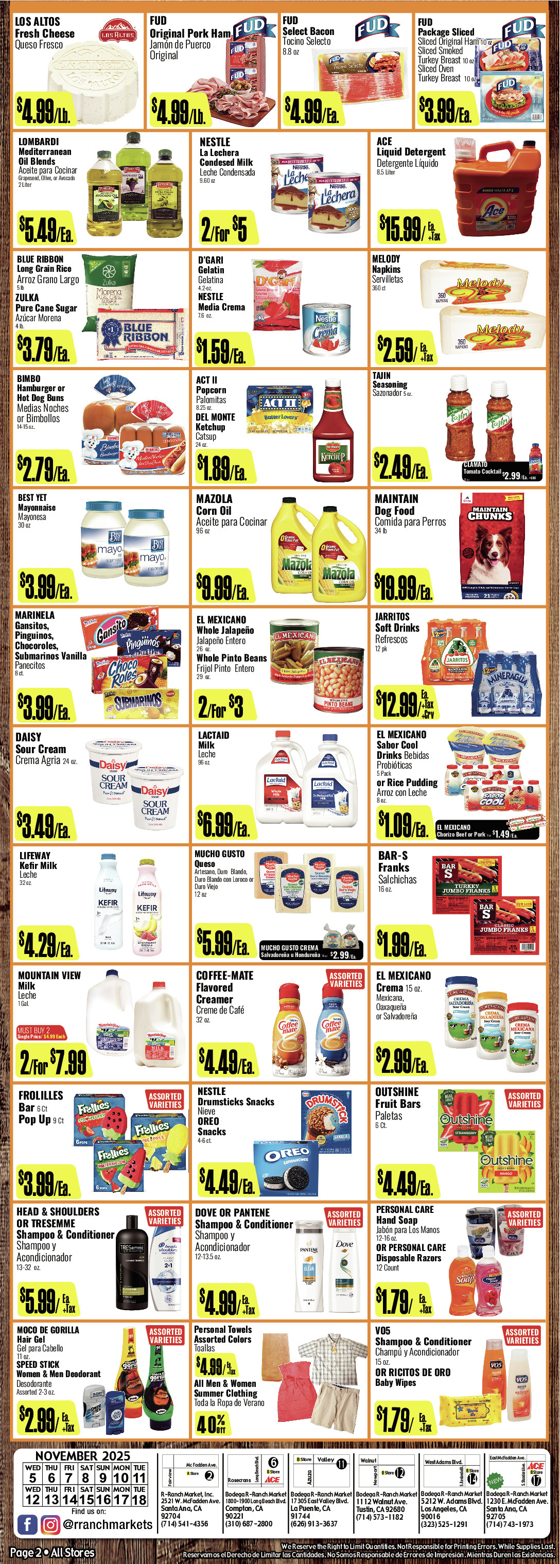 Bodega R Ranch Market Weekly AD 2 Page. valid thruogh 11/05/2025 - 11/18/2025