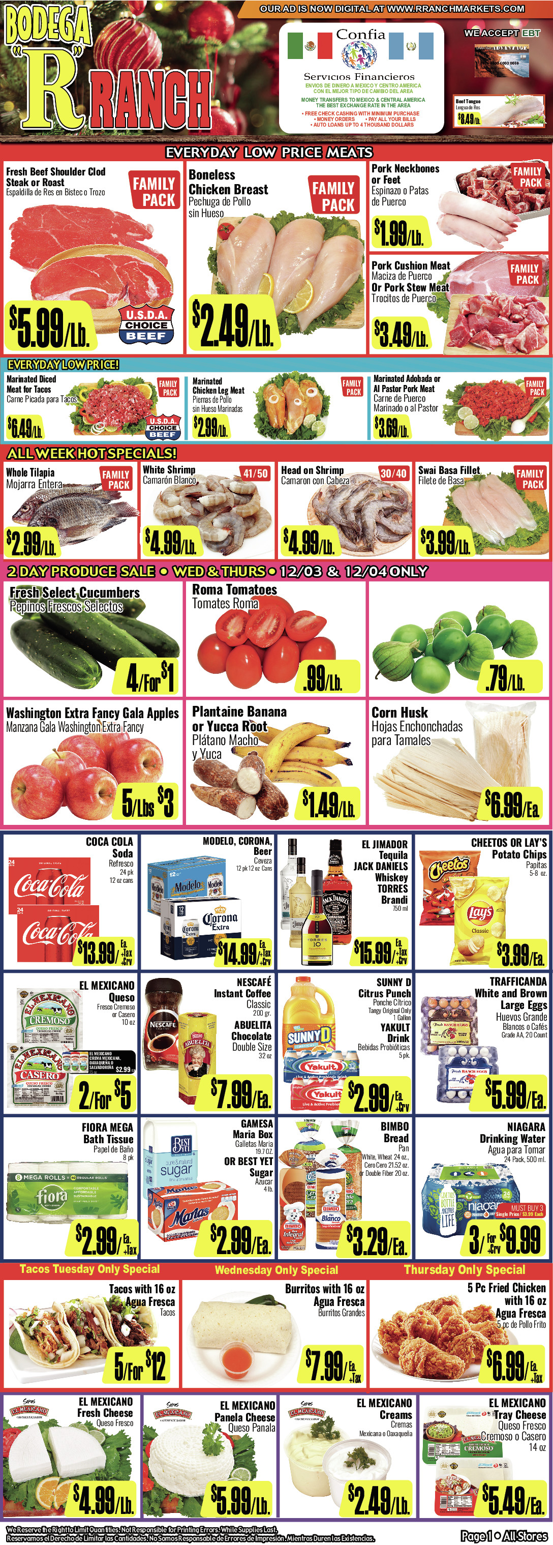 Bodega R Ranch Market Weekly AD 1 Page. valid thruogh 12/03/2025 - 12/16/2025
