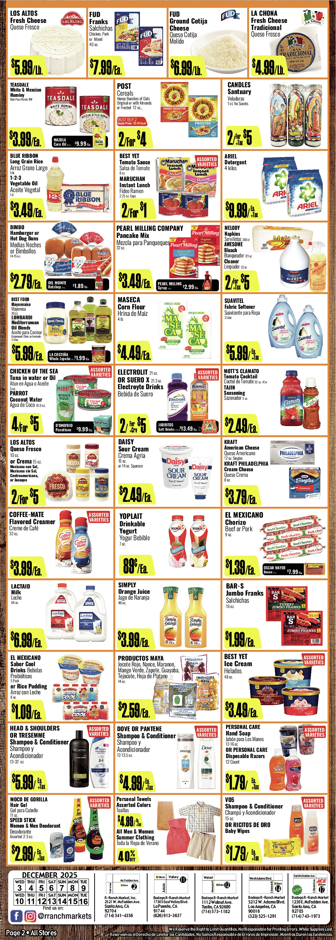 Bodega R Ranch Market Weekly AD 2 Page. valid thruogh 12/03/2025 - 12/16/2025