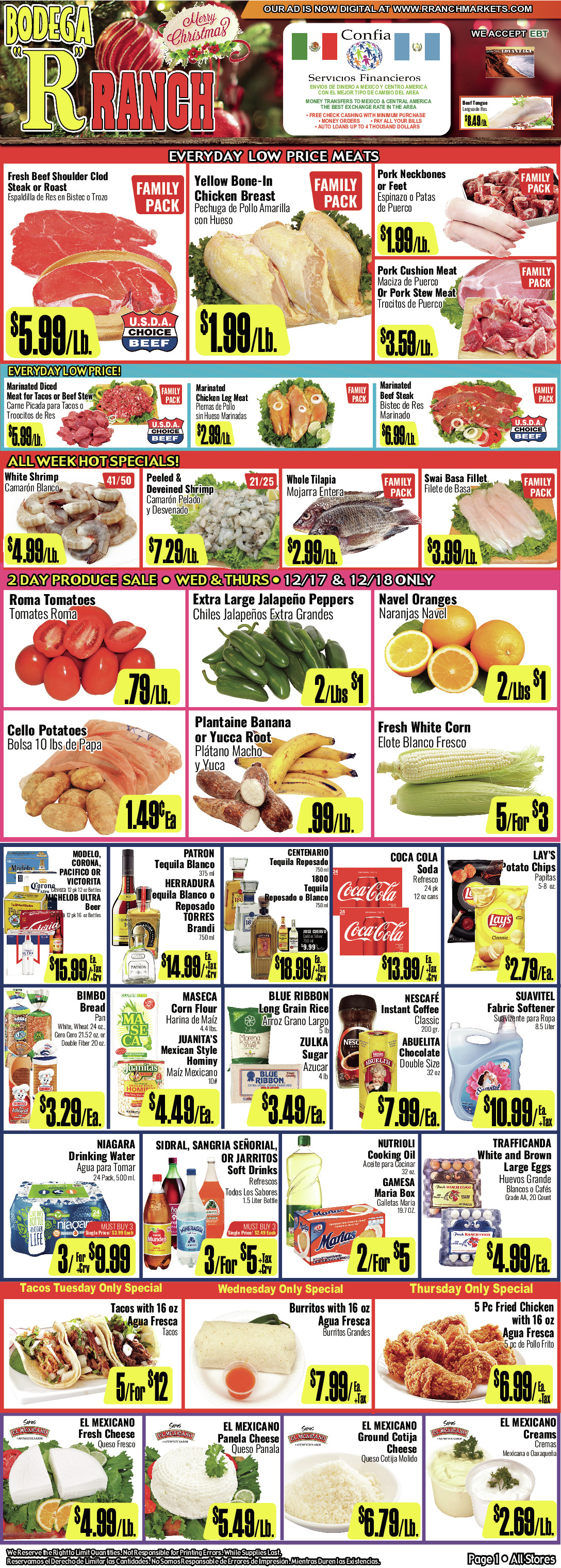 Bodega R Ranch Market Weekly AD 1 Page. valid thruogh 12/17/2025 - 12/30/2025