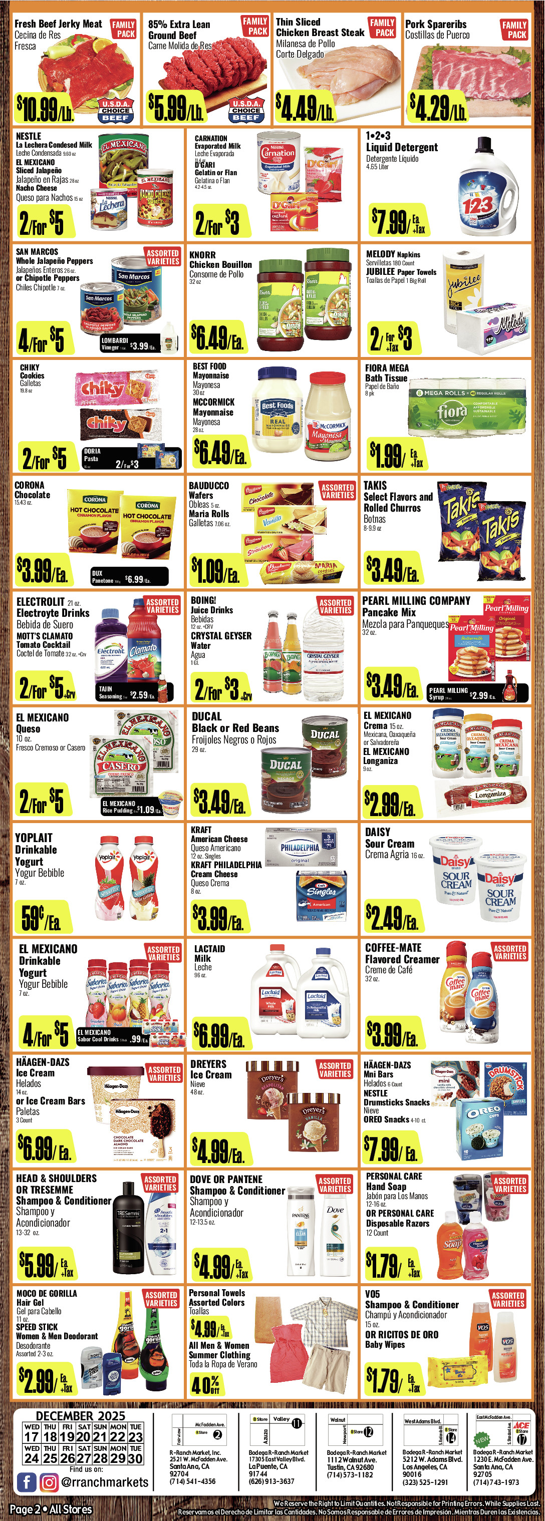 Bodega R Ranch Market Weekly AD 2 Page. valid thruogh 12/17/2025 - 12/30/2025