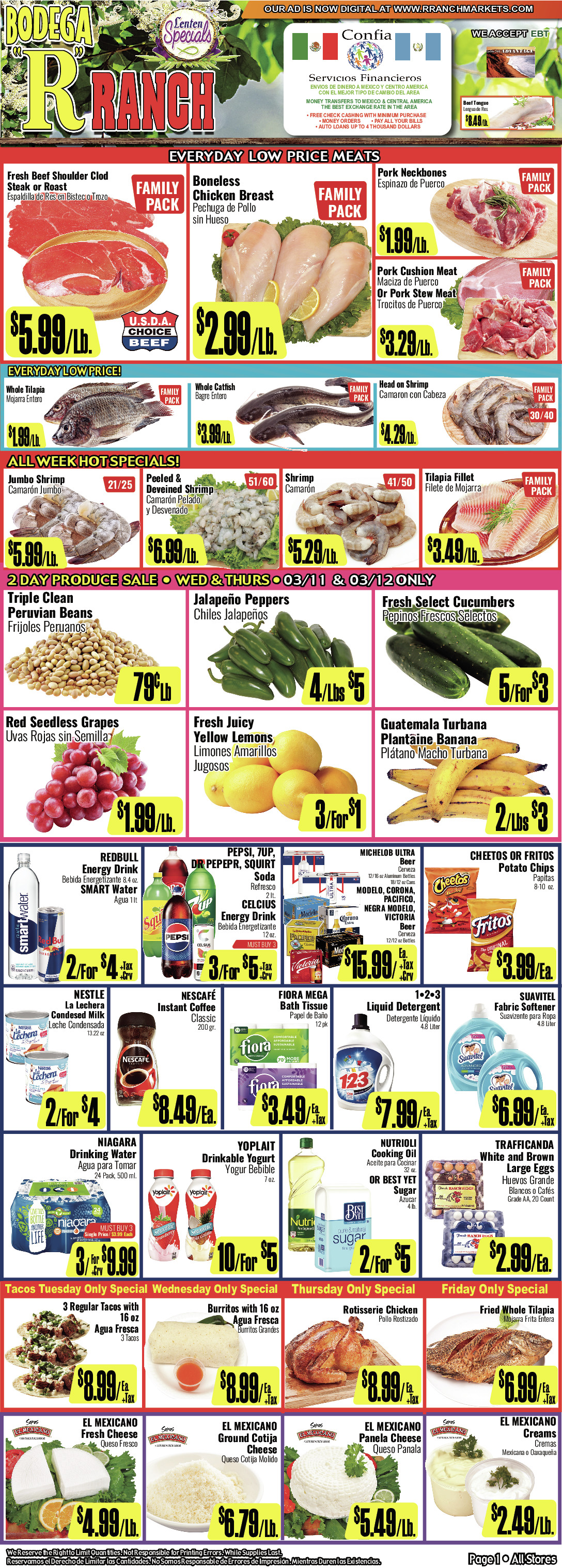 Bodega R Ranch Market Weekly AD 1 Page. valid thruogh 03/11/2026 - 03/24/2026