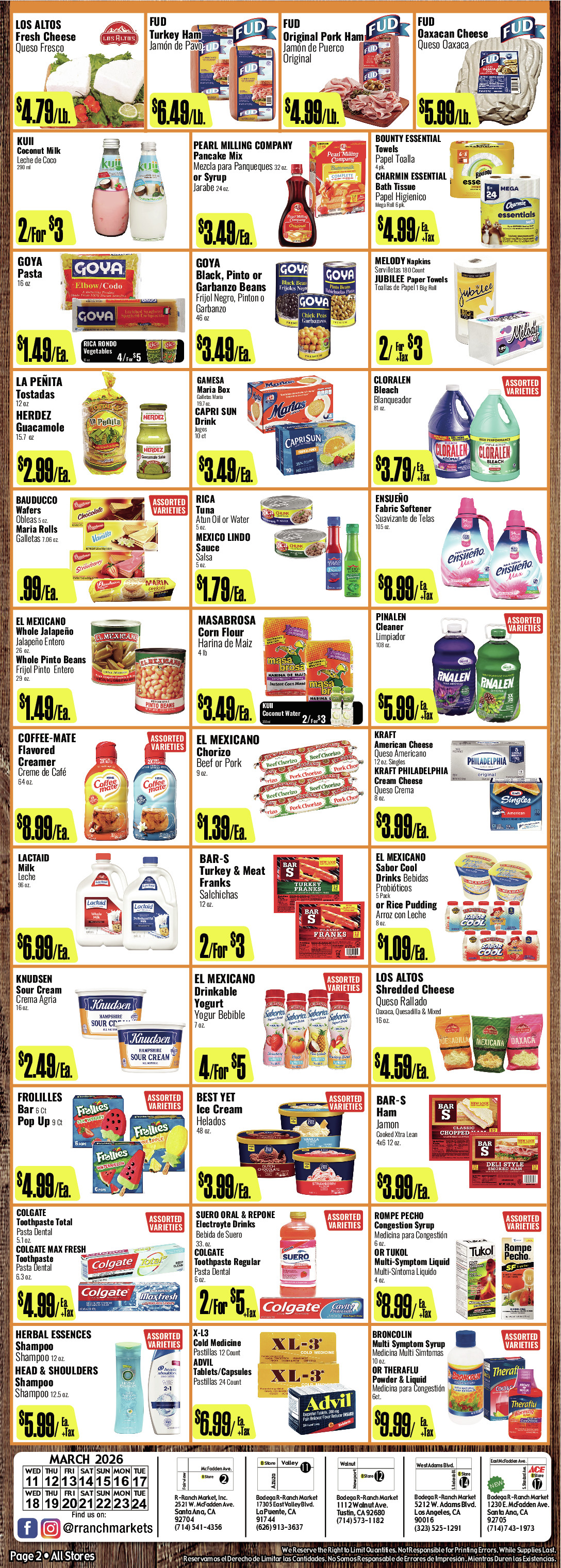 Bodega R Ranch Market Weekly AD 2 Page. valid thruogh 03/11/2026 - 03/24/2026