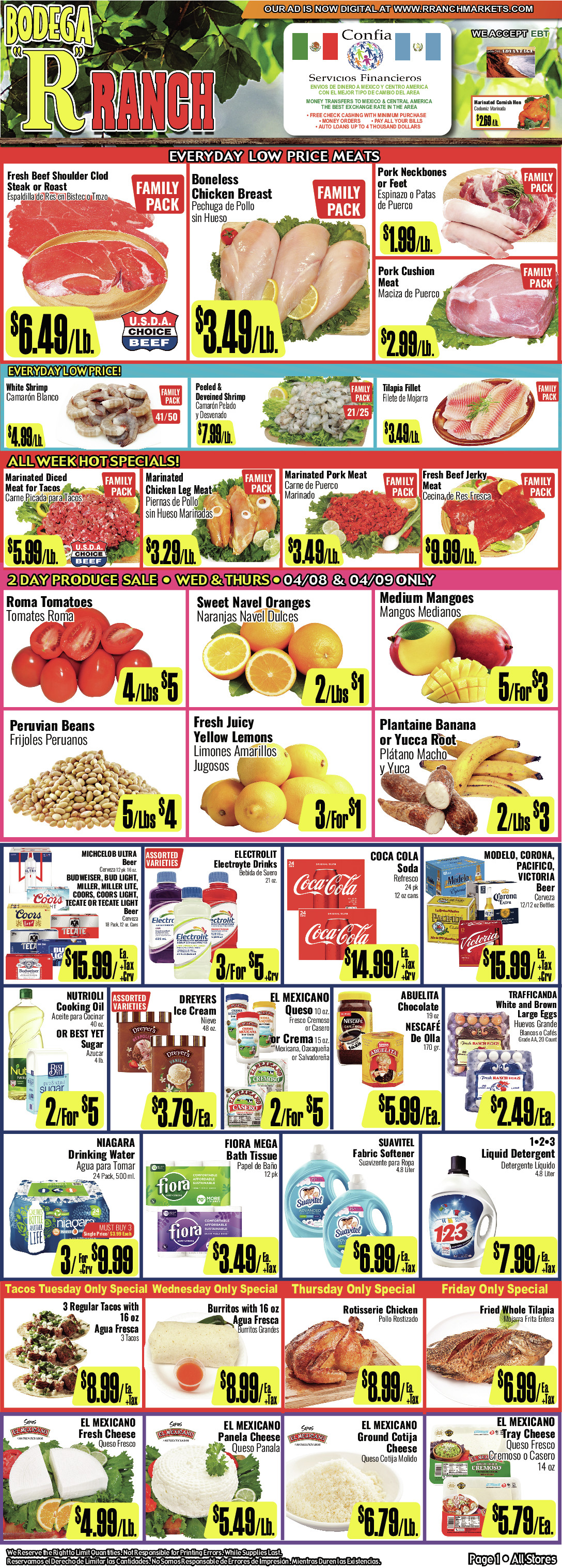 Bodega R Ranch Market Weekly AD 1 Page. valid thruogh 04/08/2026 - 04/21/2026