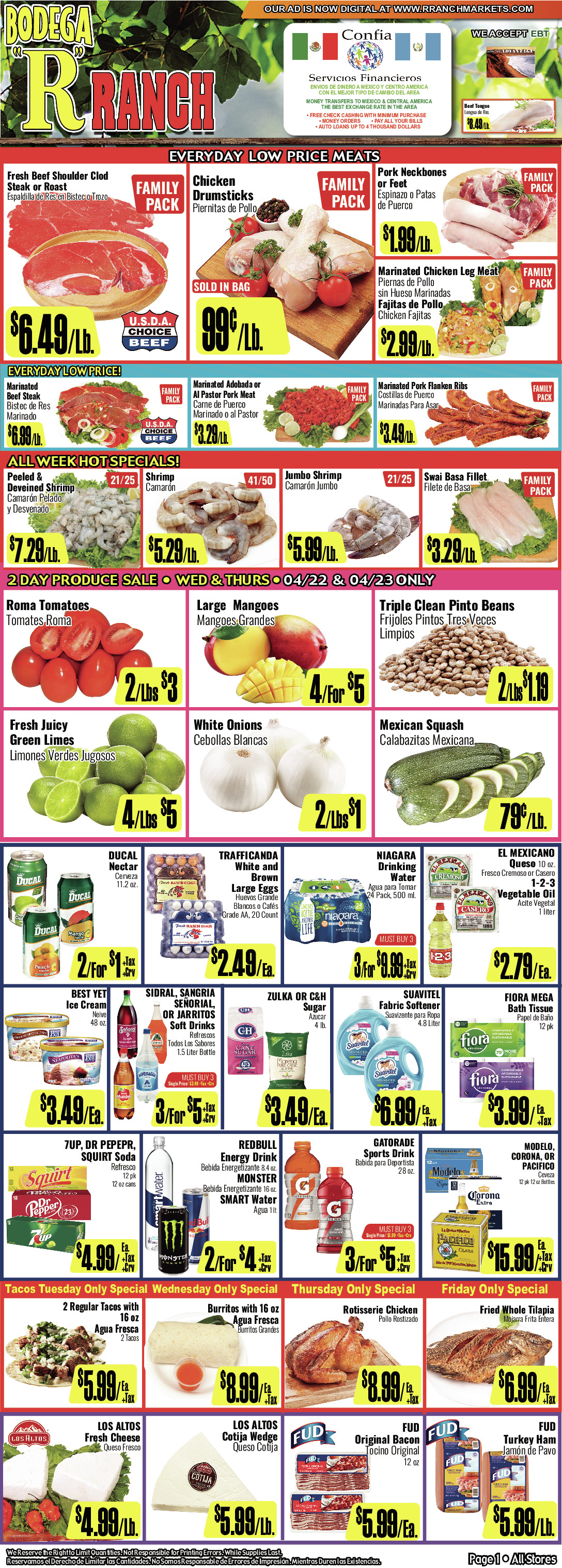 Bodega R Ranch Market Weekly AD 1 Page. valid thruogh 04/22/2026 - 05/05/2026