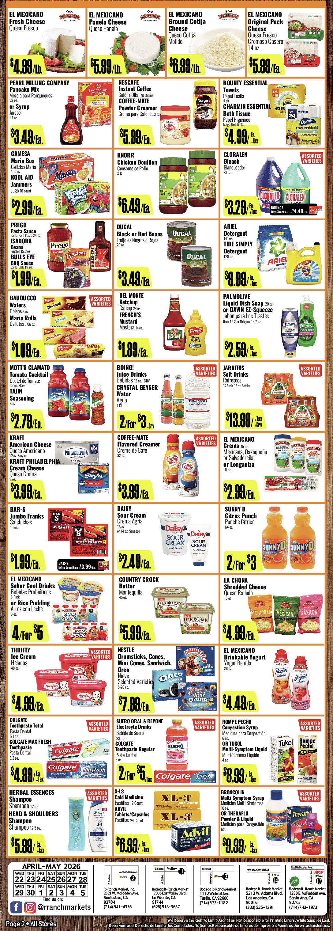 Bodega R Ranch Market Weekly AD 2 Page. valid thruogh 04/22/2026 - 05/05/2026